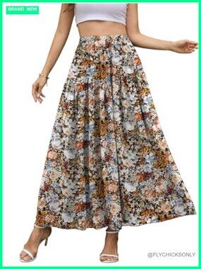 Chiffon Maxi Skirt High Waisted A-Line Pleated Flowy Long Skirt
